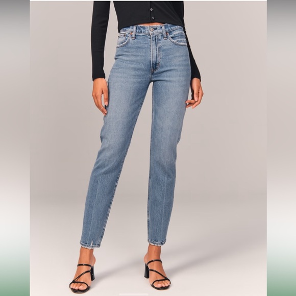 Abercrombie & Fitch Jeans Women 33/16 Blue The Mom High Rise Mid Wash Stretch - Picture 2 of 12